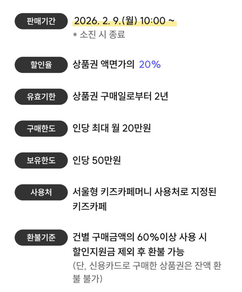 2026 서울형 키즈카페머니 상품권